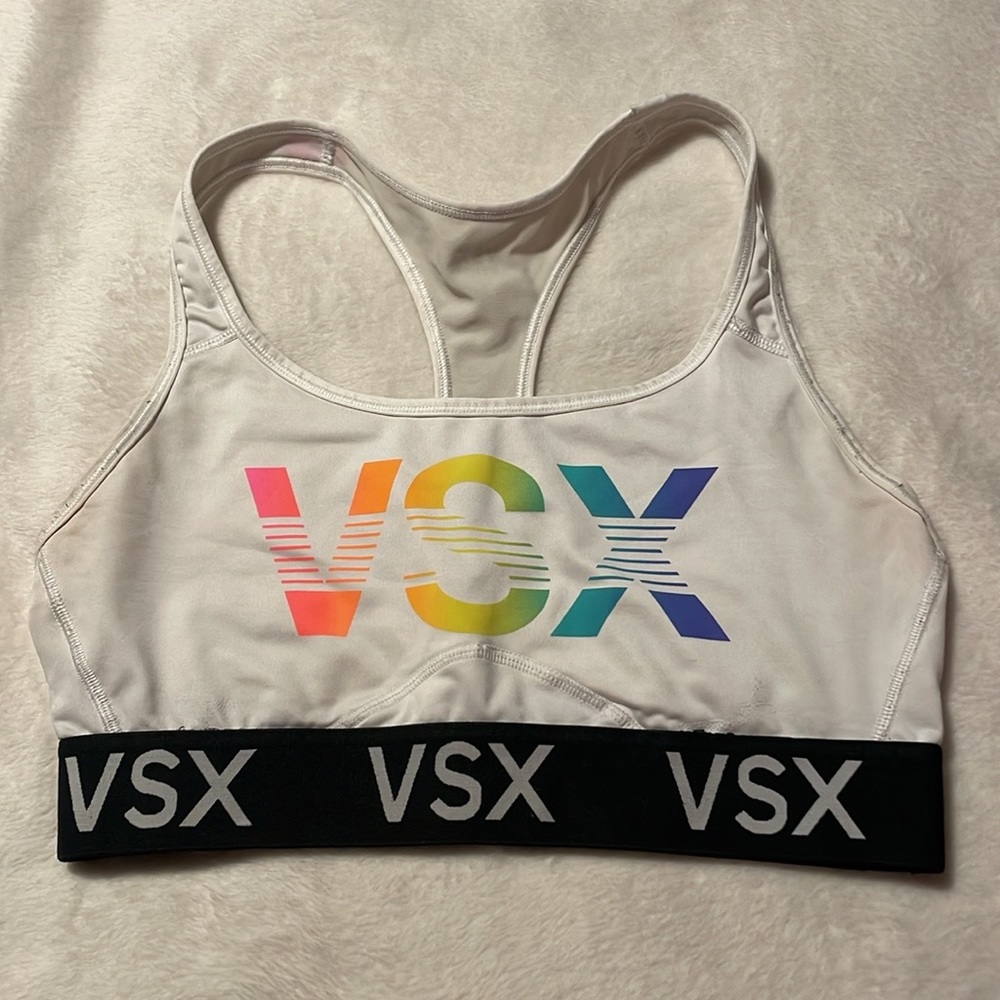 VS Player Sports Bra (white with multicolor logo)